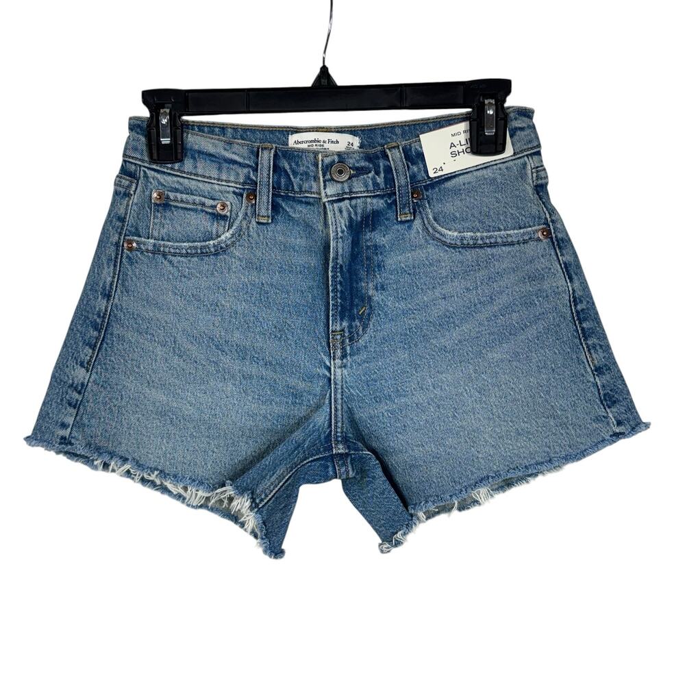 Abercrombie & Fitch SZ 24 A-Line Jean Shorts Zip-Fly Mid-Rise Frayed Hems Blue